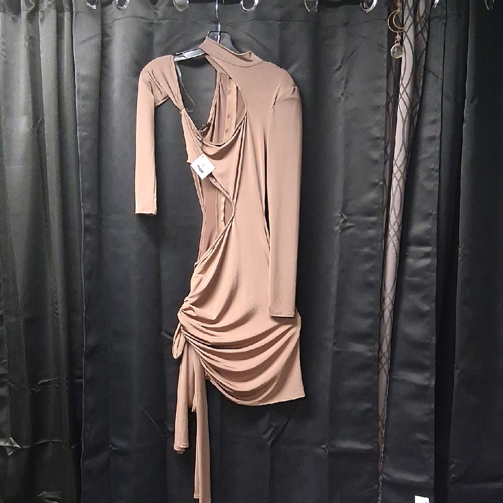Chic Asymmetrical Tan Dress